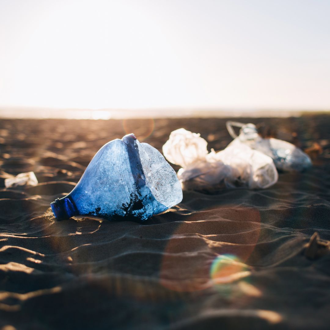 Bottle litter on beach