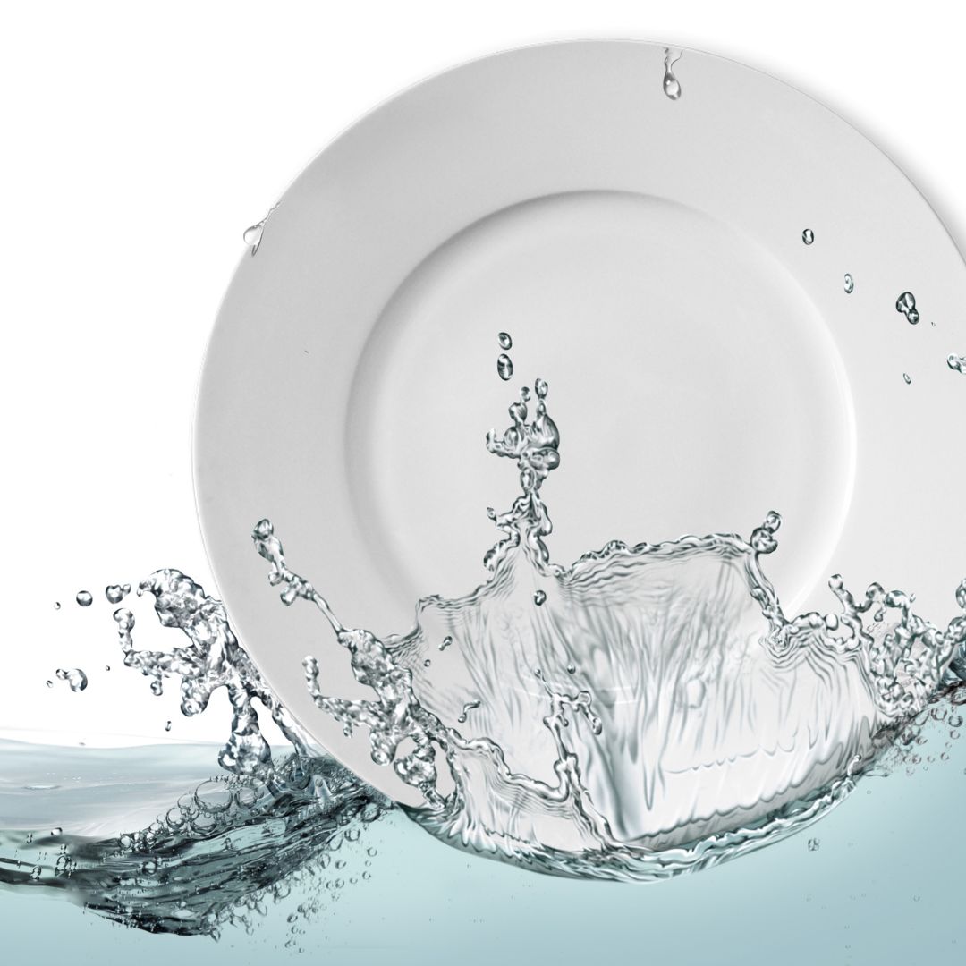 dishes getting splashed with water