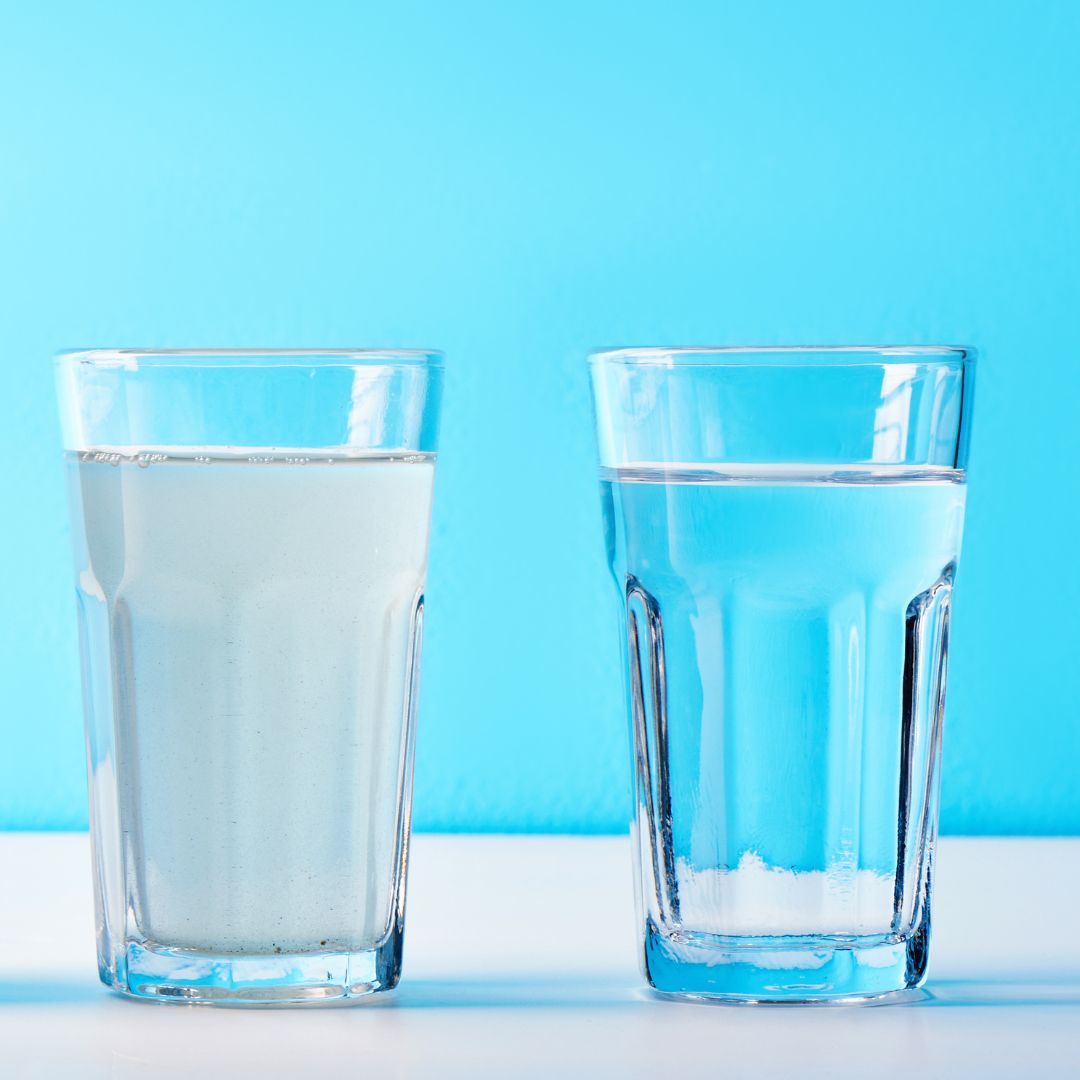foggy glass of water next to clear glass of water
